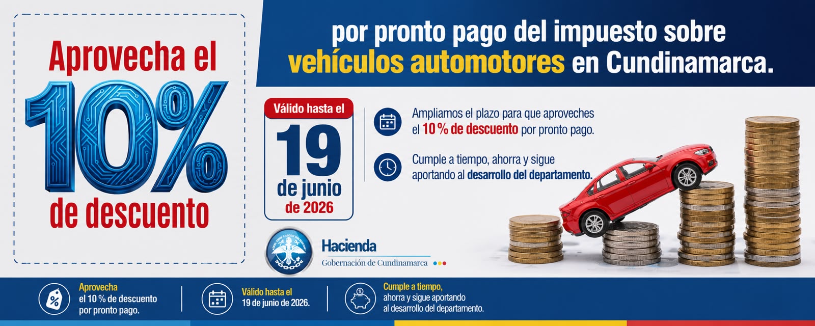 Cundinamarca amplió hasta el 19 de junio el descuento del 10 % en el impuesto vehicular